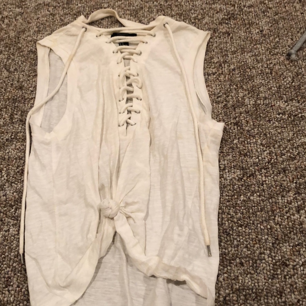 white lace up tank